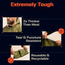 1/2 件装便携式应急求生雨衣斗篷 - 橙色和绿色，47.24 英寸，PE 薄膜双面隔热雨衣毯，隔热应急毯，反光设计增强可见度，户外多功能三合一雨衣，适用于徒步旅行、露营、车载求生毯和便携式雨披。 - 彩色 - 查看 9