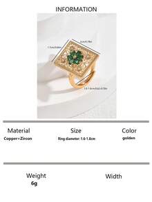 1pc Dubai Style Emerald Green Hollow Square Zirconia Stone Ring, Middle Eastern Engagement/Anniversary Gift For Women - Yellow Gold - View 13