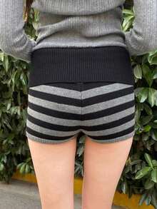 Women's Striped Micro Shorts Y2k Knit Low Rise Booty Mini Shorts Color Block Stretchy Loungewear - Grey - View 5
