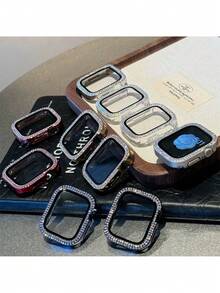 1 Stück bunte, modische Anti-Sturz Bling 2 in 1 ultra-dünne gehärtete Glas Uhrenbox, Strass Stoßschutz + Bildschirmschutzcase, kompatibel mit Apple Case 40/41/42/44/45/46/49mm, kompatibel mit Apple Watch Series Ultra/SE/11/11/10/9/8/7/6/5/4 - Sieben Farben - Übersicht 10