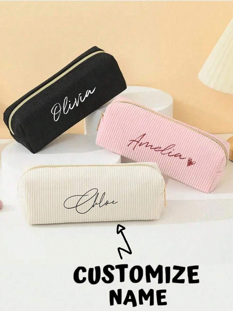 Customizable Corduroy Pencil Case, Stationery Storage Pouch, Organizer For Students And Office Workers, Cosmetic Bag, Daily Commute Bag, Birthday Gift