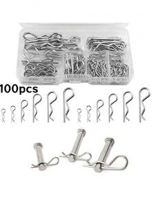 100PCS R-Type Fixed Pin. Classified As Spring Clamp Connection Pins, Opening Plug Pins, Closing Opening Pins. Suitable For Engineering Operations, Home Decoration, And Outdoor Repair Use. - Silver - View 14