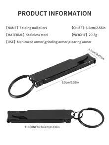 1pc Salon Quality Stainless Steel Black Portable Ultra-Thin Extremely Sharp Keychain Multi-Function Foldable Nail Clipper Nail Scissors Professional Manicure Pedicure Foot Care Tool, Suitable For Home, Travel, Camping And Outdoor