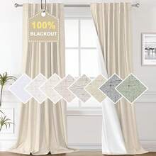 % Blackout Curtains Bedroom 84 Inches Long, Back Tab/Rod Pocket Faux Linen Blackout Curtains 2 Panels Thermal Insulated Curtains & Drapes Living Room, Decor, W52 X L84 - 漂白沙 - 查看 1