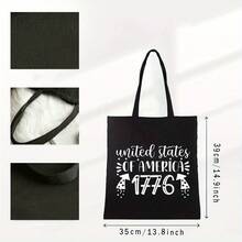 Unisex Heavy-Duty Tote Bag - USA 1776 Patriotic Theme With 1776 Print, Beige/Black Colors, Washable Casual Shoulder Bag Men & Women, Commuting, Travel, Independence Day Events - trắng - Xem 5