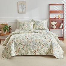 DJY 3 Pieces Queen King Size Gradient Aqua Flower Pattern Bedspread Coverlet For All Season,Soft Lightweight Microfiber Bedding Set,Wedding Items,Valentines Day Home Bed Room Decor,Easter Gifts,Mothers Day Gift,All Season - Xanh lá cây có thể đảo ngược - Xem 9