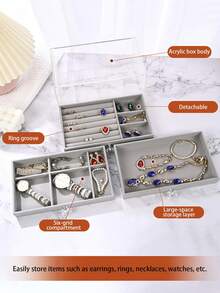 1个高级珠宝收纳盒，防氧化耳环、项链、戒指展示架，带天鹅绒内衬，亚克力材质