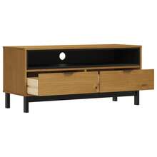 vidaXL Móvel de TV FLAM 110x40x50 cm madeira maciça - Castanho - Ver 4