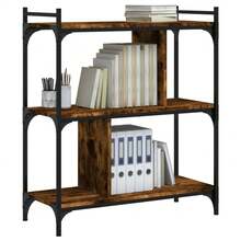 Bibliothèque vidaXL à 3 niveaux, blanc fumé, 76 x 32 x 88 cm, ingénierie du bois - Tabac - Voir 3