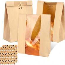 Paquete de 100 Bolsas de Pan para Pan Casero, Bolsas de Papel Kraft, Panadera con Ventana Frontal para Almacenamiento de Productos Horneados, 100 Calcomanas de Sellado (13.7x8.2x3.5 Pulgadas) - kraft+talla única - Ver 2