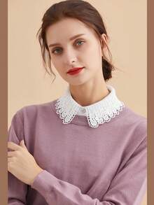 Elegant Women's Detachable Chiffon Hollow Embroidered Fake Collar - Multifunctional Half-Shirt Style Sweatshirt Dress Sweatshirt Blouse Collar, Machine Washable Polyester, Fashionable And Unique - White Fan-shaped Lace Collar - View 3