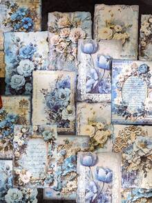 MOCARD 30张/包复古花卉剪贴簿纸，复古DIY装饰无粘性材料纸，节日礼物，手工拼贴用品，个性化剪贴簿规划创意学校文具 - 紫色 - 查看 6