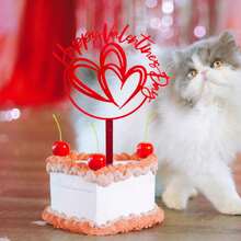 情人节快乐蛋糕装饰插牌，婚礼生日蛋糕装饰插牌，情人节心形纸杯蛋糕装饰插牌，塑料亚克力情人节蛋糕装饰 - 彩色 - 查看 7