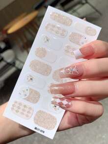 4片装全包甲油贴纸套装，闪亮法式美甲情人节自粘美甲贴条，适合女性和女孩DIY美甲装饰 - 彩色 - 查看 8