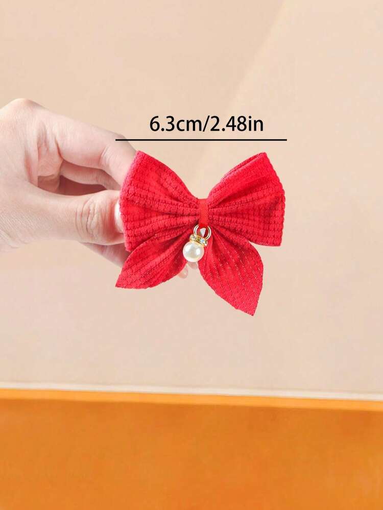 4pcs/Set Cute Pink Hair Accessories Gift Set: Faux Fur Pom Pom Scrunchies, Pearl Bow Hair Clips, 3D Floral Pins, Sweet Adorable Styling Set For Girls & Women - Multicolor - View 8