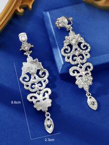 1对奢华水晶装饰镂空花朵银色夹式耳环，女士婚礼新娘首饰 - 銀色 - 查看 4