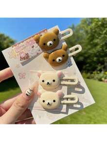 Adorable Cartoon Bear Hair Clips - 4 Duckbill Snap Clips, Transparent Candy Colors| Kawaii Women's Fashion Accessories| Cute Gift Ideas For Her, Friend ( Trending Style!) - 彩色 - 查看 9