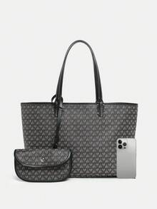 Bộ túi xách nữ thời trang tối giản mới, túi đeo vai, túi tote dung tích lớn, túi xách đa năng dùng đi làm, ví, túi đeo vai cho học sinh. - màu đen - Xem 5