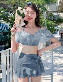 Korean-Style Slimming Swimsuits, Cute Swimsuits, Hot Spring Swimsuits, Separate Swimsuits - 灰色 - 查看 1