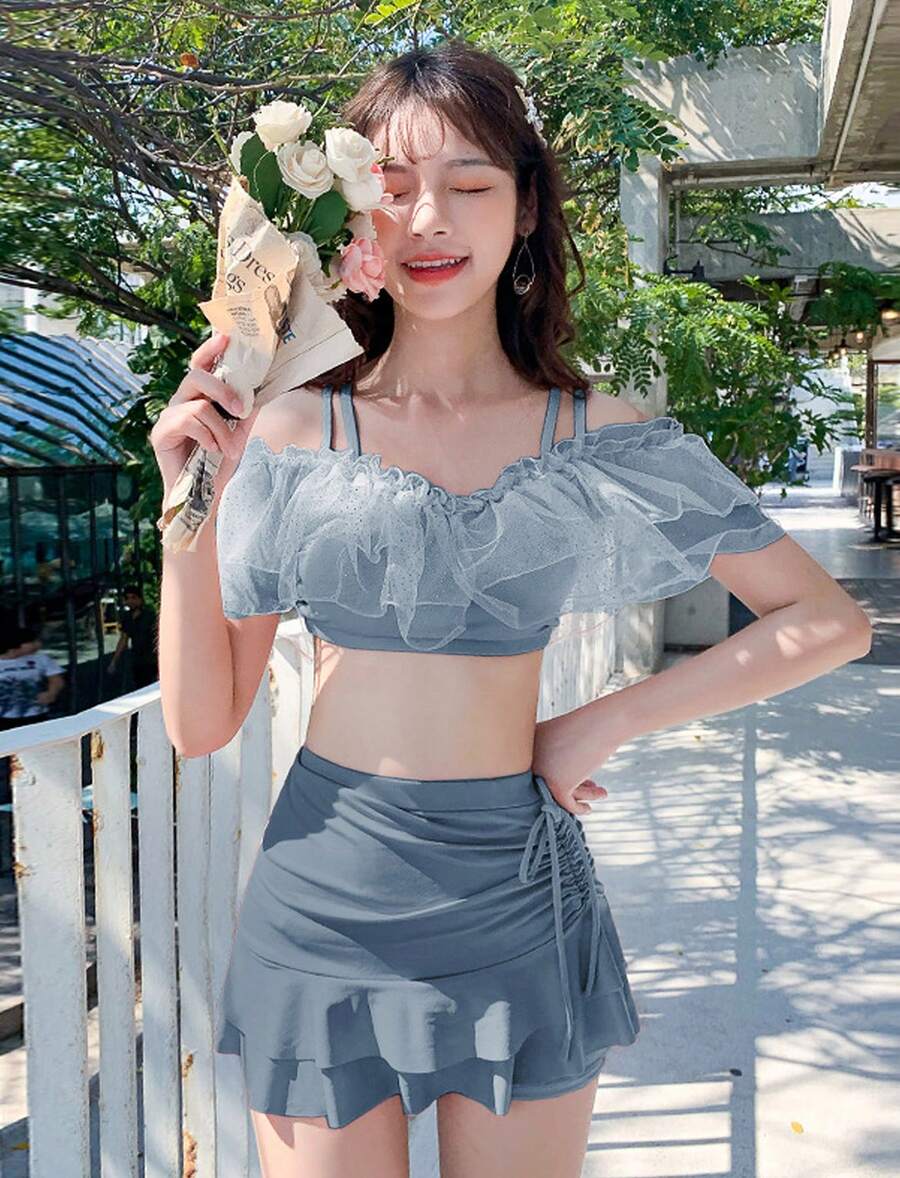 Korean-Style Slimming Swimsuits, Cute Swimsuits, Hot Spring Swimsuits, Separate Swimsuits - 灰色 - 查看 1