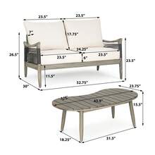 MERAX 2 Piece Patio Conversation Sets, Outdoor Acacia Wood Patio Seating Group,Woven Rope Loveseat With Cushions And Coffee Table For Porch, Garden, Backyard, Balcony, Grey Finish, Beige Cushion - Xám - Xem 4