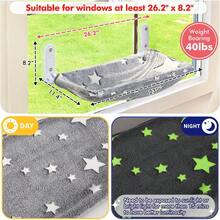 Cat Window Perch, Glow In The Dark Cordless Foldable Pet Hammock Bed For Window With Sturdy Metal Frame, Glowing Stars Pattern Resting Seat For Indoor Cats - 2PC Stars - L - View 4