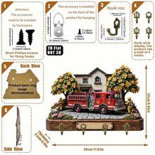 2D Flat.1pc. Fire Truck Theme Style Key Hook - Multifunctional Decorative Key Rack With Four Metal Hooks, Wall Decoration, Room Decoration, Four Seasons Home Decoration (11.8 X 9inch ) Halloween Christmas Decorations - A - 查看 3