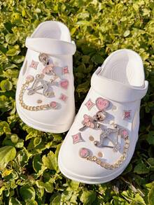 14件情人节优雅金色心形镂空鞋饰DIY配件 - 趣味百搭的个性化鞋饰，节日派对和特殊场合的完美礼物 - 金色 - 查看 5