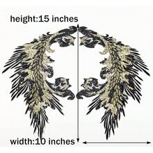 [Free Shipping]Silvora Pair Embroidery Phoenix Costume Sequin Appliques Patches, Peacock Feather Tail Applique Embellishments For Dance Dresses,Clothes,T-Shirt,Neckline Bodice Pants (Black) - Black - 查看 4