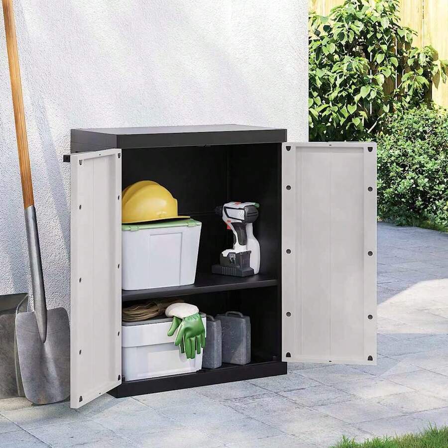 vidaXL Armadio da Esterno Grigio e Nero 65x37x85 cm PP - Grigio - Visualizzare 1