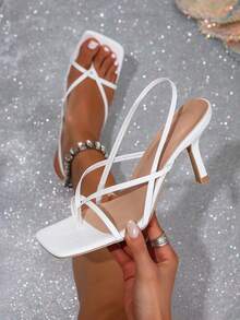 Giày sandal cao gót nữ, mũi nhọn, gót mảnh, thanh lịch - trắng - Xem 5