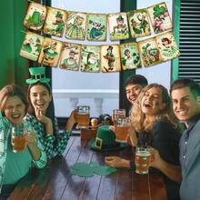 1 Set St. Patrick's Day Decorations - Vintage St. Patrick's Day Banner, Clover Clover St. Patrick's Day Wreath, Irish Party Supplies, 15 Pcs Lucky Clover St. Patrick's Day Decor For Holiday Home Decor - Multicolor - View 3