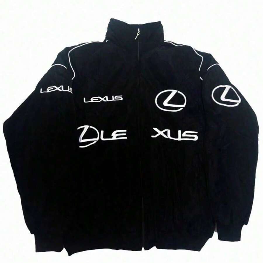 Chaqueta de béisbol retro hip-hop 2025 - Chaqueta de invierno estilo universitario bordada de F1 Racing - Negro - Ver 1