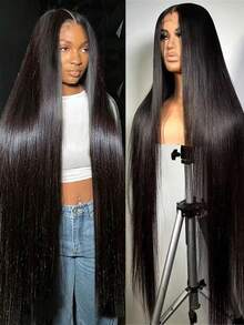 250% 密度 30英寸 40英寸 13x4 蕾丝直发假发 蕾丝前假发 真人发 预先拔毛 13x6 前假发 真人发 5x5 高清蕾丝水波纹假发 100% 真人发假发 女士假发 情人节礼物 - Natural Black - 查看 3