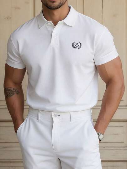 Men's Slim Fit Solid Color Polo Shirt, Lightweight Short Sleeve, Golf & Business Casual, Versatile Top