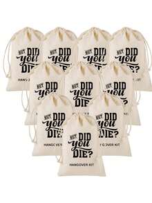 10件/5件装紧急解酒包帆布袋，应急求生包，婚礼礼品袋，红十字会亚麻礼品袋。适用于单身派对、母亲节、毕业典礼、康复活动派对装饰、创意小礼物、节日用品、生日派对用品、生日礼物、手工装饰、婚礼装饰（但你真的死了吗？） - 彩色 - 查看 2