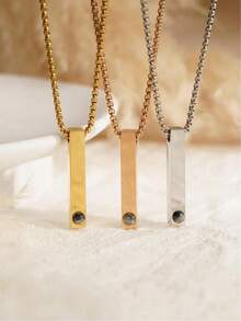 Personalized Projection Necklace, 3D Rectangle Projection Jewelry, Stainless Steel Casual Street Style Couple Necklace, Suitable As Gift For Men, Anniversary, Party, Valentine's Day, Family - Multicolor - View 7