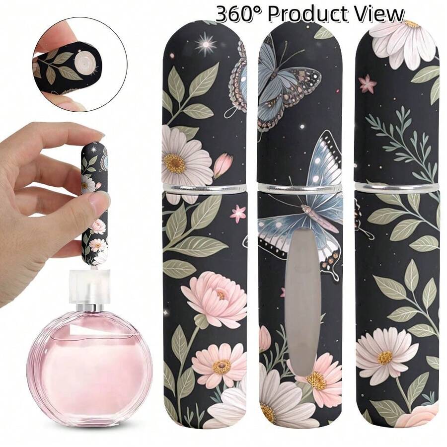1pc Perfume Sample Bottles With Flowers And Butterfly Pattern On The Bottom, Reusable Delicate Water Mist Spray Bottle, Travel Perfume Spray Bottle, Multiple Patterns To Choose From, Birthday Gifts For Family And Friends, Holiday Gifts, Suitable For Travel Portable 5ml - X-AYPK-06 - Xem 1