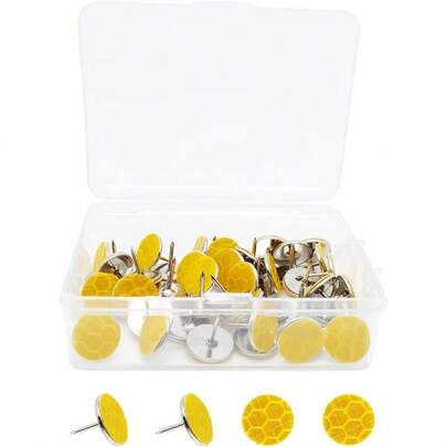 50 Pcs Reflective Tacks Trail Marking, Reflective Trail Markers Reflective Thumb Tacks Glow In Dark Tacks Hunting Hiking Camping Outdoor Survival With Box Crackle Yellow