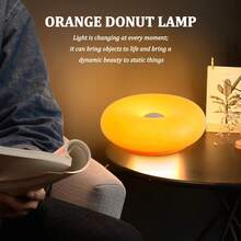 Modern Design Donut Table Lamp, LED Bedside Desk Lamp With Durable Shade, Rotomolded Small 3-Color Dimmable Nightstand Lamps (Not Glass) (Pink) Dimmable Usb - Pink - View 6