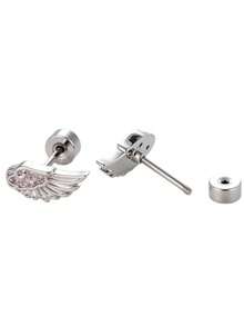 一套（+十字锆石+右翼）低过敏性钛钢天使翅膀耳钉，镶嵌微镶锆石，时尚男女通用耳骨耳钉，适合日常佩戴 - 十字架翅膀耳骨釘 - 查看 10