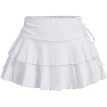 Women's Drawstring Bow Side Skirts Tiered Layer Ruffle Elastic Waist Y2K Coquette Short Skirts - 白色 - 查看 6