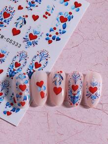 4片装彩色爱心情人节美甲贴纸，3D可爱爱心图腾红色美甲贴花，用于美甲装饰，3D自粘情人节美甲用品，适合女性和女孩的指甲 - 彩色 - 查看 6