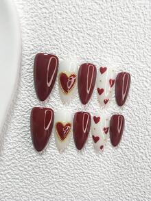 Bộ 10 miếng dán móng tay kiểu Pháp Y2K, phụ kiện móng hình chữ thập, trang trí đá quý, họa tiết hoa mờ, sơn móng tay màu vàng và nâu, họa tiết ngôi sao vẽ tay, chấm bi, có 3 kiểu: hình hạnh nhân, hình vuông, hình mỏ vịt, bao gồm bộ dụng cụ, phù hợp cho phụ nữ và bé gái sử dụng hàng ngày, dự tiệc, mùa thu/đông và các dịp đặc biệt. - Nhiều màu - Xem 3