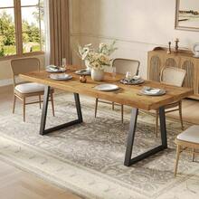 Tribesigns Tavolo da pranzo industriale per 4-6 persone, lungo 160 cm, tavolo da cucina rettangolare in legno massello con robuste gambe in metallo, ideale per casa, sala da pranzo e piccoli spazi, marrone rustico - Castano - Visualizzare 3