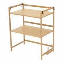 1/ 2-Tier Microwave Stand - Bamboo Wood Kitchen Countertop Organizer With Sturdy Wood Frame, Countertop Organizer With Hooks & Chopping Board Rack, Space-Saving Design For Microwave, Rice Cooker, Oven & Pots Pans, Utility Racks - 1 Tier Wood Colour - View 11