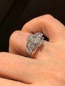 rundraw 1枚斋月必备新款几何立方氧化锆多层奢华铜金/银色可调节戒指，适合女性佩戴，适合派对、日常装扮，是节日和周年纪念日送给朋友和爱人的最佳礼物。 - 鋯石戒指 - 查看 4