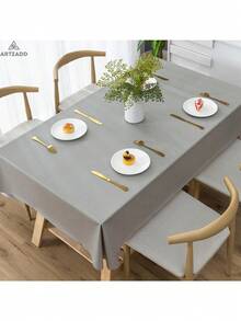 Grey Rectangle Square Tablecloth, Waterproof Oil-Proof Scratch-Resistant Table Cloth, Wipe-Clean Polyester Table Cover For Dining Camping Indoor Outdoor, Multi-Size - Grey - View 1