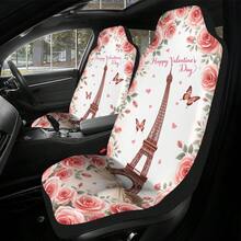 Valentines Paris Romance Style Car Cover | Foldable, Easy To Install, Universal Fit, Polyester Fiber, Machine Washable, Perfect For Valentine'S Day Gift Or Special Occasion Present - 彩色 - 查看 2
