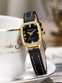 1 chiếc đồng hồ đeo tay nữ sang trọng cổ điển mạ vàng, hình chữ nhật, mặt nhỏ, đính kim cương lấp lánh tinh tế, thanh lịch, màu sắc tối giản thời trang, chất lượng cao, phù hợp với mọi trang phục và dịp lễ. - màu đen - Xem 4